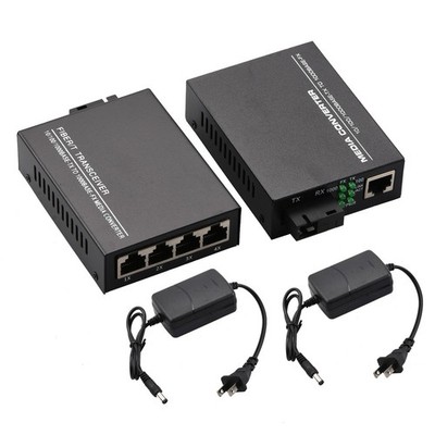 10/100/1000Mbps Single Mode 1&4 RJ45 Ethernet to Fiber Optic Media Converter j