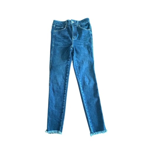 Free People We The Free Blue Denim Fringe Edge Button Cotton Pants Women's Sz 28