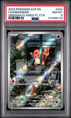 2023 POKEMON OBSIDIAN FLAMES POKEMON CENTER ETB PROMO SVP #044 CHARMANDER PSA 8