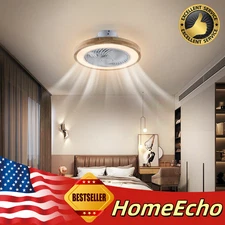 20" Modern Flush Mount Ceiling Fan Light LED Dimmable Chandelier Lamp W/ Remote