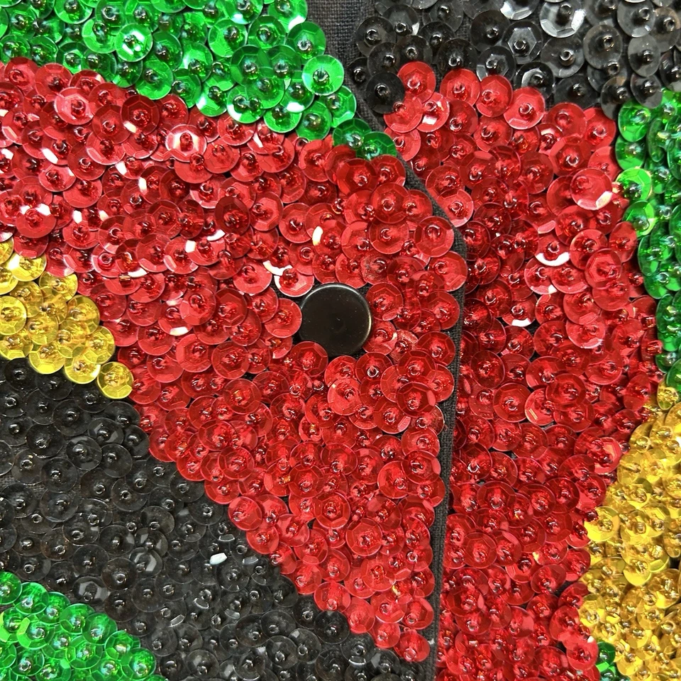 VTG All Sequin Beaded Vest 80s Black Red Green Gold Holiday Snaps Tie Medium - Image 2 of 4