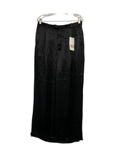 Zara Womens Satin Effect Pants L Large Black Wide Leg Trouser 8198/213 NWT