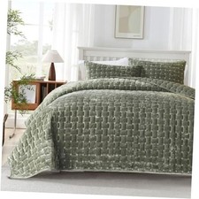 Velvet Quilt King Size - Luxe Olive King/Cal.King Geometric - Olive Green