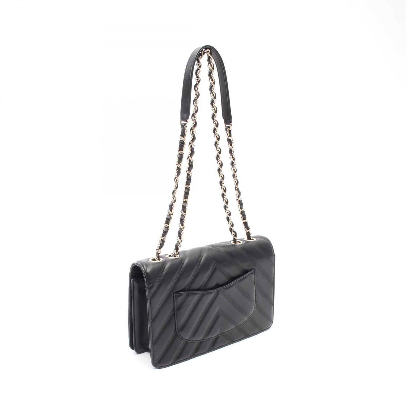 Chanel Chevron V Stitch Leather Shoulder Bag in Black r8_0707