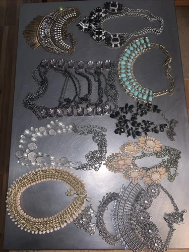 Vintage Costume Jewelry Lot of 9 Statement Necklaces Rhinestone