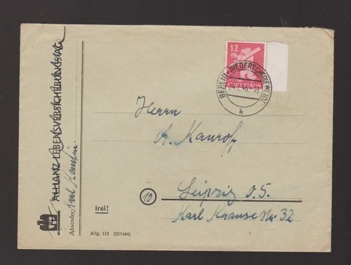Letter SBZ EF Mi.5 edge piece from Berlin-Niederschönweide 1946 used