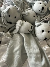 Aden & Anais  ONE Security Blanket Bunny Satin Trim Lovey 15” Lovie Blue Baby