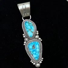 Blue Kingman Waterweb Turquoise Pendant 3 Navajo Sterling Silver Tom Lewis