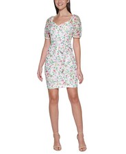 GUESS Women's Printed Lace Puff Sleeve Mini Dress White Size 2