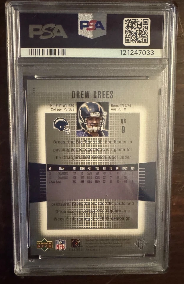 2003 Upper Deck Finite #9 Drew Brees #/2350 PSA 7 NM Pop 2, 5 higher - Image 2 of 3