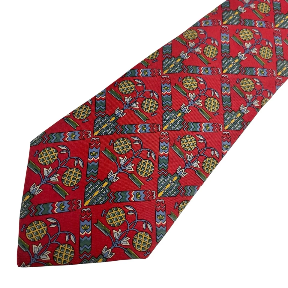 Salvatore Ferragamo Hombre Corbata Floral Flores Rojo/Verde Seda 3 7/8" (W) x 56" (L) Foto 3 de 4