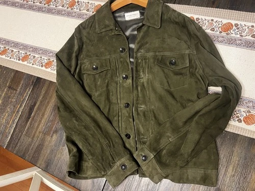 Officine Generale Leo Suede Trucker Jacket Green Large image 3