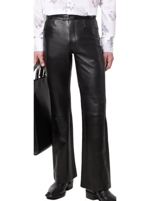 100% Real Leather Pant For Men's Pure Sheepskin Black Plain Leather Pant