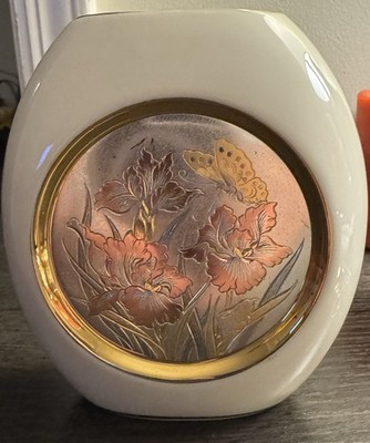 Signed Chokin Art Made of 24kt Gold Silver and Copper Mini Vase Made In Japan