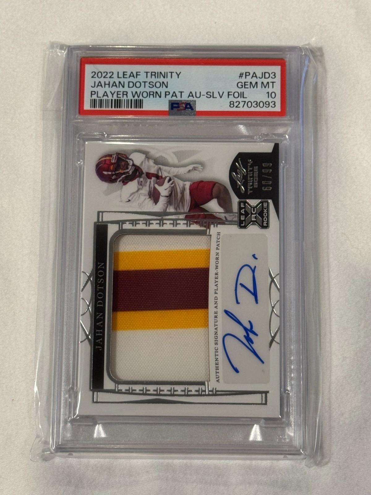 Jahan Dotson Leaf Trinity Player Worn Patch Auto #PAJD3 Base