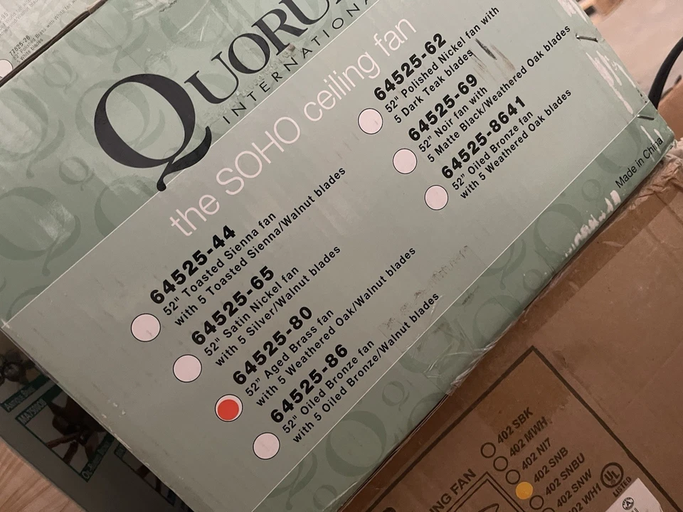 Quorum SOHO 52" Aged brass ceiling fan Weathered Oak/Walnut Blades 64525-80 - Image 2 of 2