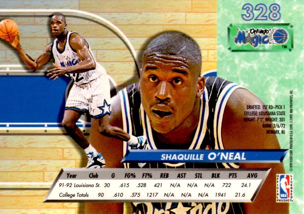 1992-93 Fleer Ultra Shaquille O'Neal Shaq Rookie RC #328 HOF NBA