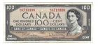 1954 Canada $100 Banknote Beattie-Rasminsky Modifield Portrait B/J BC-43b Circ.