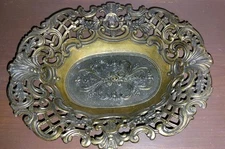 Vintage Italian Mod Dep Brass Filigree Ornate Bowl Approx. 10"x8"