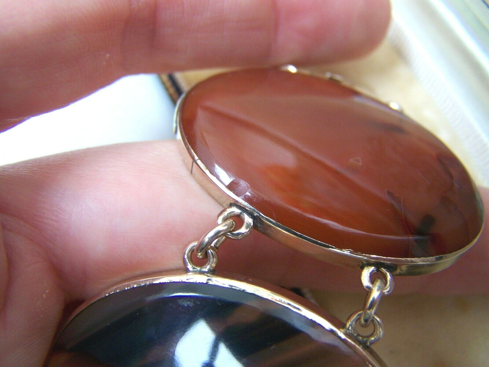 VINTAGE ANTIQUE HUGE WIDE 18CT GOLD SCOTTISH AGATE BRACELET 7.5" HEAVY NOT 9CT image 10