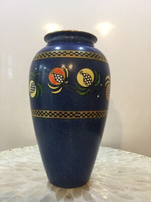 Blau und Gold Bisto Ware Art Deco Amphoren Vase - Bischof und Stonier Granatapfel