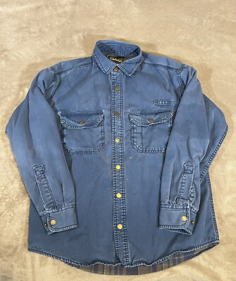 #ad Cabelas Jacket Mens Medium Blue Barn Chore Coat Workwear Lined Distressed $7.50
