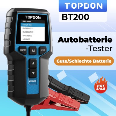 TOPDON BT200 12V Auto Batterietester OBD2 AKKU Testgerät Prüfer Digital Deutsch