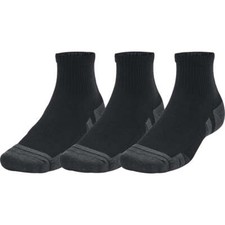 Under Armour Performance Tech 3 Pack Quarter Socks Black Cushioned Gym Support