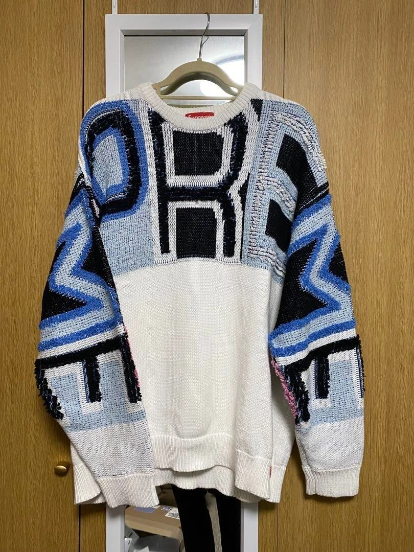 Chenille Logo Sweater SUPREME white XL Used JP F/S