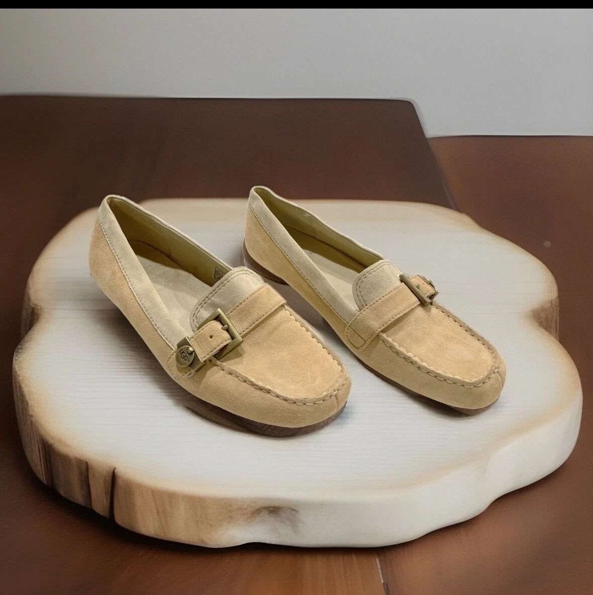 Scarpe mocassino da guida UGG Australia Crawford da donna taglia 8 marrone fibbia scamosciata 5149