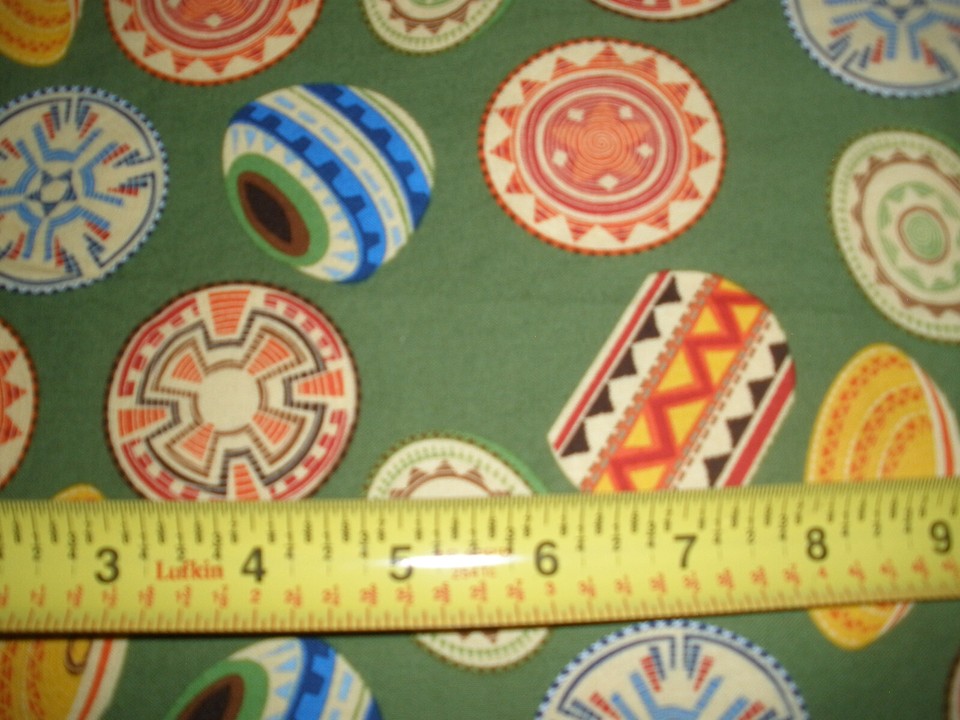 1060 Cotton Fabric "South West Pets" M'Liss 1 YD Green Tribal Orange
