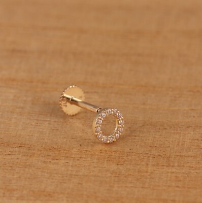 Einzelner Ohrstecker echt 9 kt Gold CZ offener Kreis Knorpel Helix Schraubverschluss