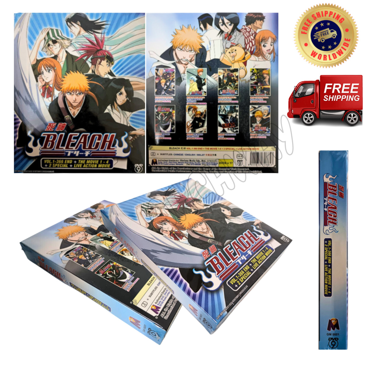 BLEACH + LIVE ACTION MOVIE - ANIME TV DVD (1-366 EPS+4 MOVIES+2 SPECIAL)  ENG SUB