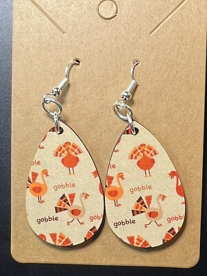 Thanksgiving Turkey Gobble Gobble Teardrop Earrings New