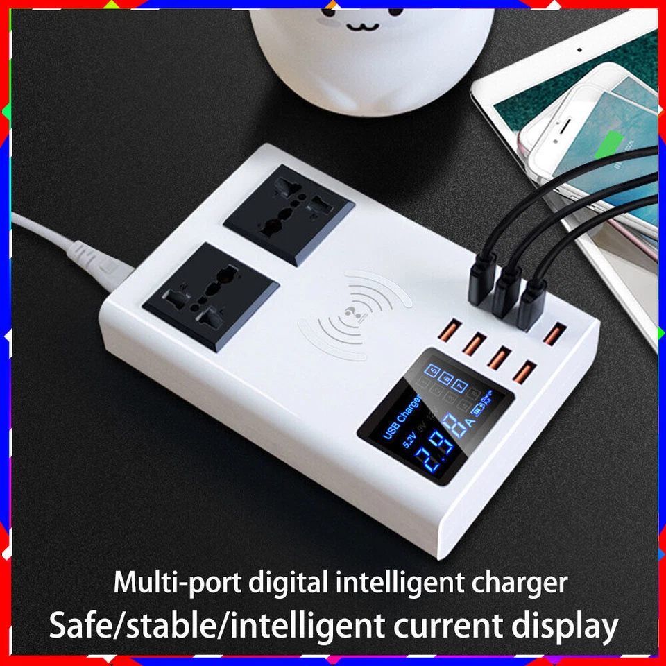 Multi-port 8USB dual AC universal wireless charger LCD desktop mobile manager - Image 3 of 4