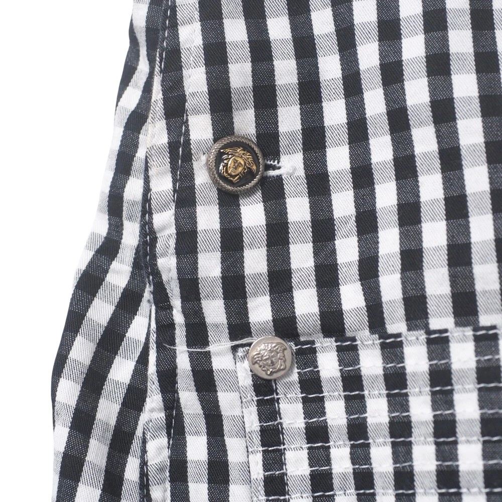 VERSACE Salopette Vintage Taglia 28 42 Medusa Bottone Abito Gingham Versace Jean...