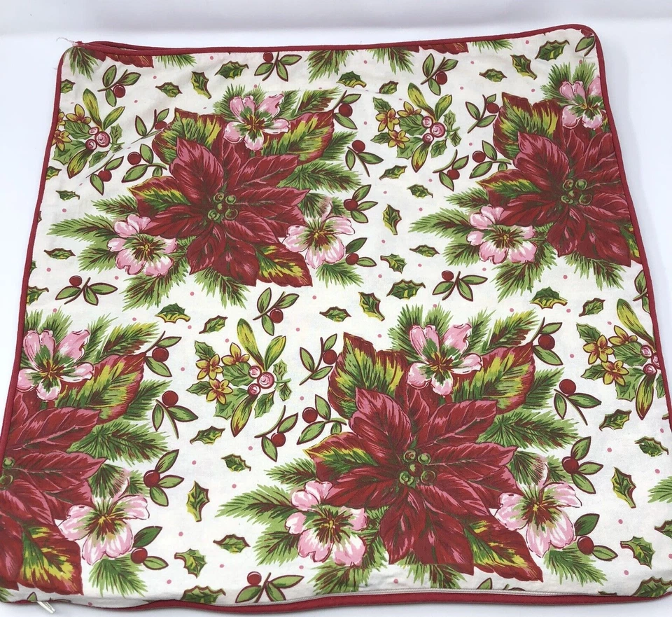 APRIL CORNELL Christmas Pillow Covers Poinsettia Red Piped 20" Square Set of 4 - Image 2 of 4