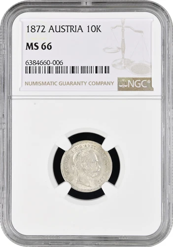 Austria 10 kreuzer 1872, NGC MS66, "Emperor Franz Joseph I (1848 - 1916)"