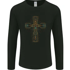 A Circuit Board Cross Gothic Goth Techy Mens Long Sleeve T-Shirt