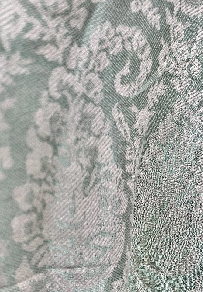 "Bufanda chal jacquard de cachemir vintage verde jade con patrón damasco 28"" x 78""" Foto 4 de 4