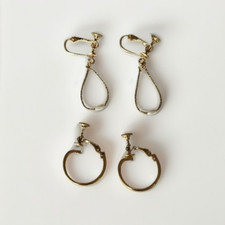 Napier Vintage Gold tone Hoop Screw back Dangle with Faux Pearl Earrings