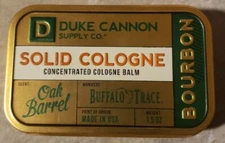 Duke Cannon Buffalo Trace Oak Barrel Bourbon Solid Cologne Gold Tin 1.5 oz.