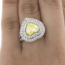 4.16CT Fancy Yellow Heart Cut Citrine With Clear Shiny CZ Halo Engagement Ring