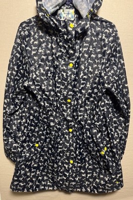 Joules Right As Rain Dog Print Hooded Rain Jacket Packable Womens 12 Navy 
