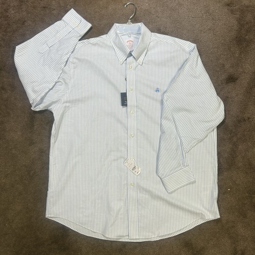 NWT BROOKS BROTHERS Brookscool Blue White Stripe Oxford Cloth Sz L Madison Shirt - Picture 3 of 10