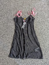 Urban Outfitters Archive Slip Dress Size M Black Floral Lace Babydoll Lingerie