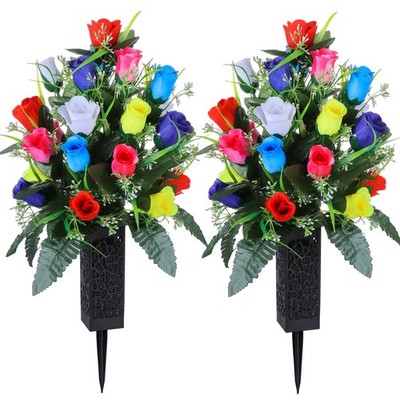 Flores artificiales para cementerio, rosas para decoración tumbas al aire libre