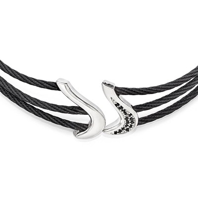 Schwarzes Ti & Sterlingsilber schwarzes Spinell Kabel Flex Halsband