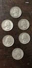 Washington Quarters Lot of Six (6) 90% Silver Coins, Circulated 40s. 50s