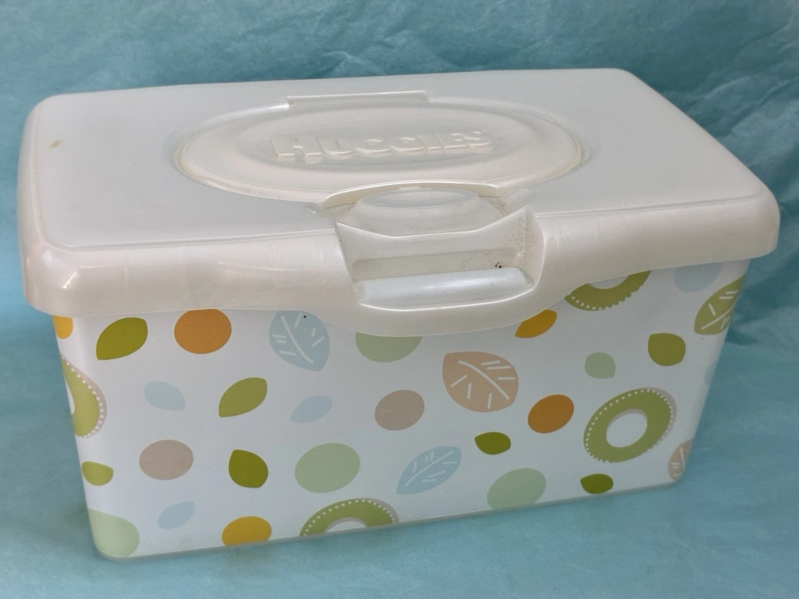Huggies Baby Wipes EMPTY Pop Top Plastic Container Leaves & Dots Decorative